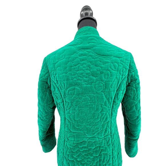 Vintage‎ 1960s Emerald Green Quilted Velvet Mandarin Collar Frog Closure Jacket - Picture 6 of 9